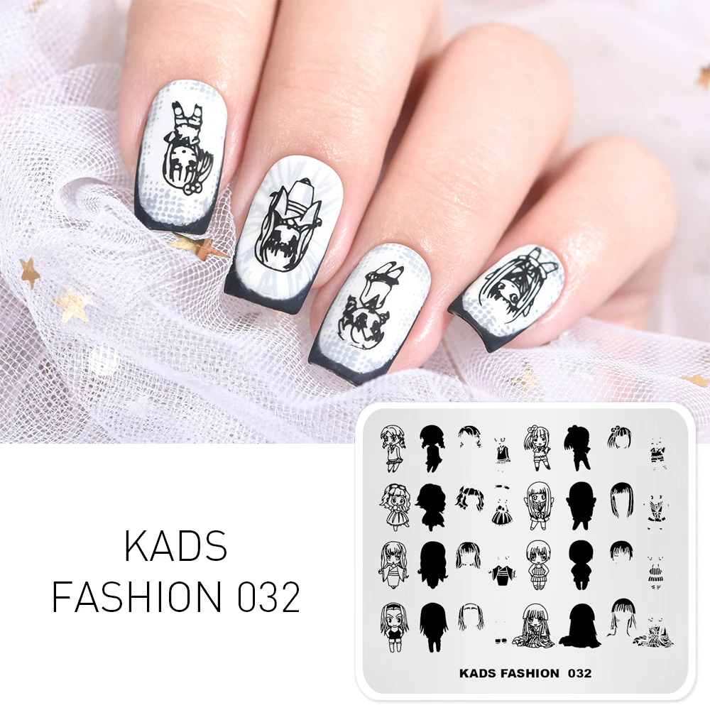 KADS модный 032 Overprint милые девушки дизайн штамповки для ногтей шаблон изображения