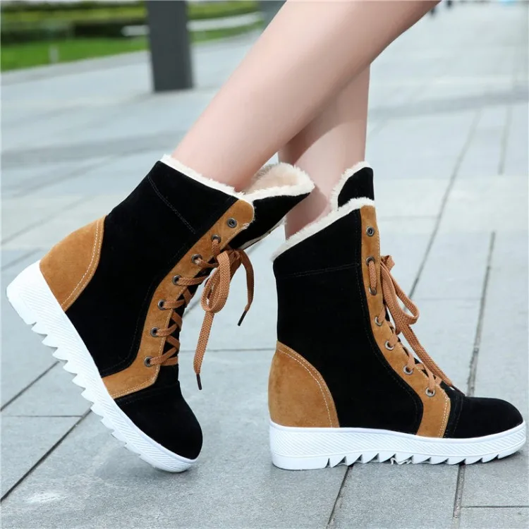 Botas Mujer/новые женские зимние ботинки большого размера теплые модные женские зимние ботинки на плоской подошве со шнуровкой и мехом 169