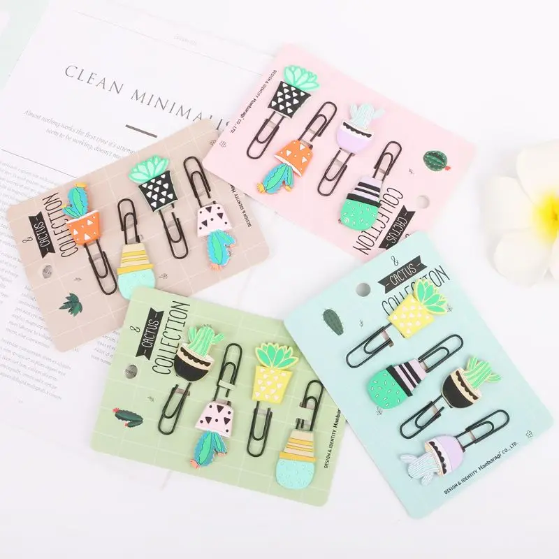 

4pcs/set Creative Cartoon Paperclips Bookmarks Cactus Soft Silicone Colorful Paper Clip File Memo Photo Clip School Office