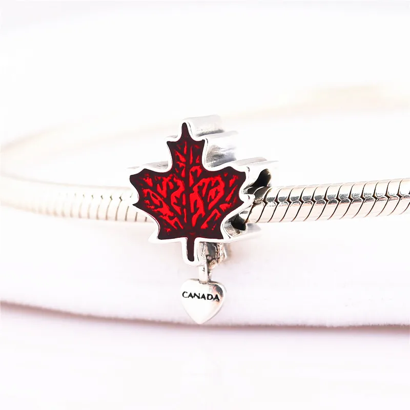 

925 sterling silver charm Enamel Canadian Maple Leaf Original Charm Bracelet Pendant DIY for snake chains and necklaces
