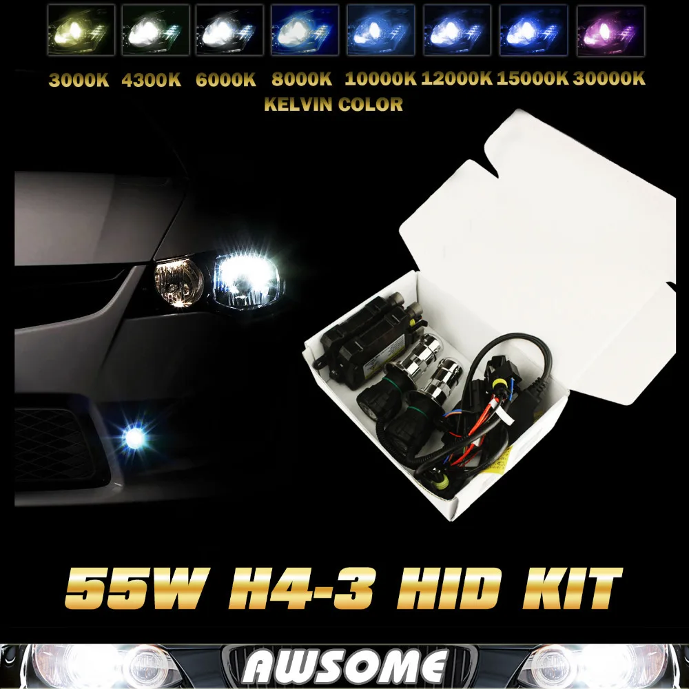 12V DC 55W HID Kit H4 3 H13 3 9004 3 9007 3 Hi/Lo HID BI Replacement