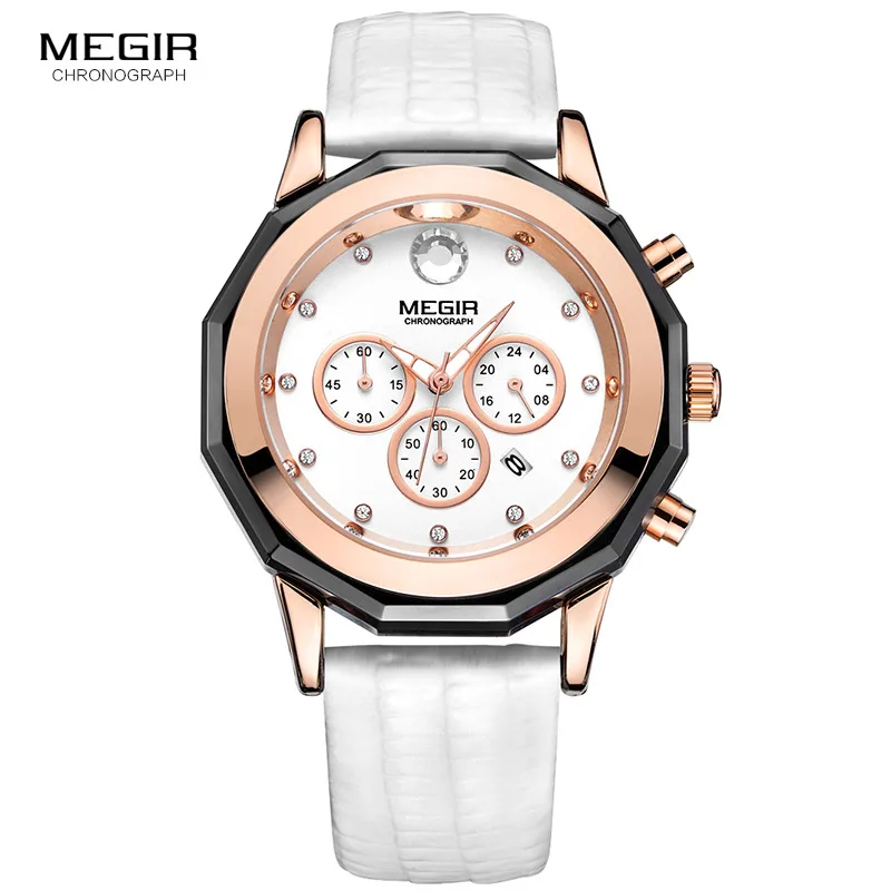 Pulseira de Couro Relógios de Pulso de Quartzo Branco Feminino Relógio Vestido Cronógrafo Parar Senhora 24 Horas Relógios Femininos 2042 Lrewe