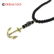 

IRBACOO 2018 New Trendy Men Women Anchor Shape Pendant Necklace Diy Matte Onyx Beaded Chain Necklace Bead Jewelry Gift