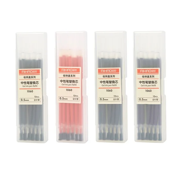 Best Price 12 pcs Gel ink pen refill set 0.5mm ballpoint metal for writing signature Stationery Office accessories school supplies A6738