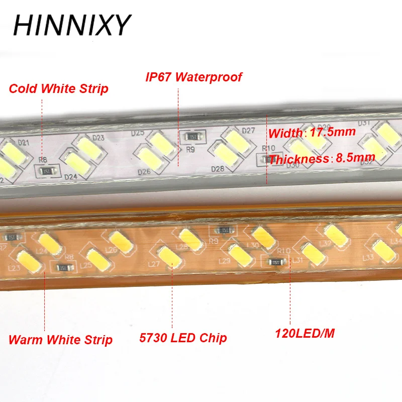 Hinnixy LED IP67 водонепроницаемая Регулируемая полоска лампа 220В Теплая/холодная белая