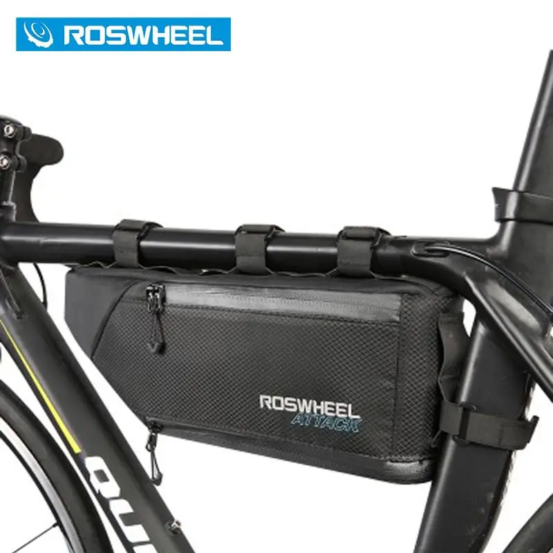 Discount ROSWHEEL ATTACK 100% Waterproof Bicycle Bike Accessories Storage Front Frame Tube L35.5*W7*H14/24cm Black Bicycle Tube Bag 0
