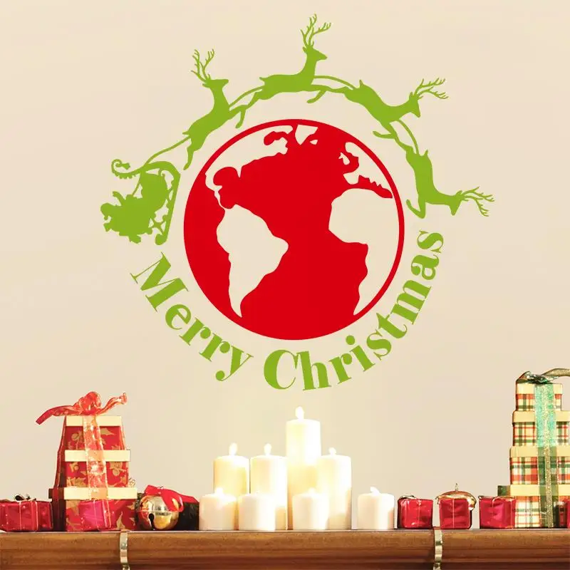 Олень по всему миру Merry Рождество Наклейки детская спальня обои Съемный Наклейка