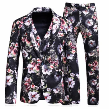 

Men's suit men's printed casual suit three-piece suit (jacket + pants + vest) wedding groom dress men's suits with pants