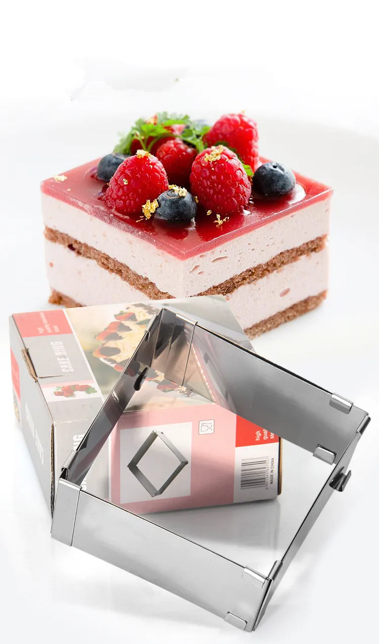 

1PC Metal Sliver Stainless Steel Cutter Width Adjustable Square /Rectangle Shape Mousse Ring Kitchen Baking Cooking Tool KX 221