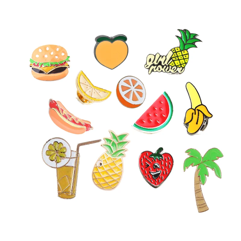 

Fashion Cartoon Pineapple Peach Banana Fruit Brooch Men Coat Burger Hot Dog Metal Brooches Male Enamel Pins Child Badge Jewelry