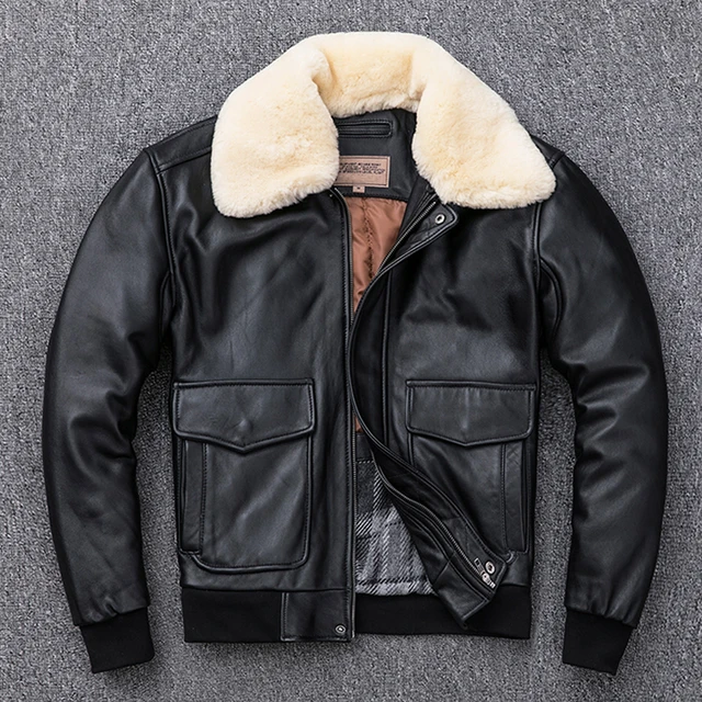 MAPLESTEED Thickening Quilted 100 Sheepskin Leather Jacket Men Air Force G1 Flight Jacket Man Winter Coat MAPLESTEED Thickening Quilted 100% Sheepskin Leather Jacket Men Air Force G1 Flight Jacket Man Winter Coat Collar Removable M176