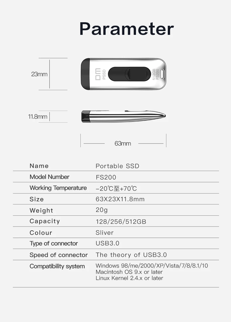 DM F200 внешний SSD 128GB Мини запоминающее устройство большой емкости Внешние твердотельные флеш-накопители USB3.1