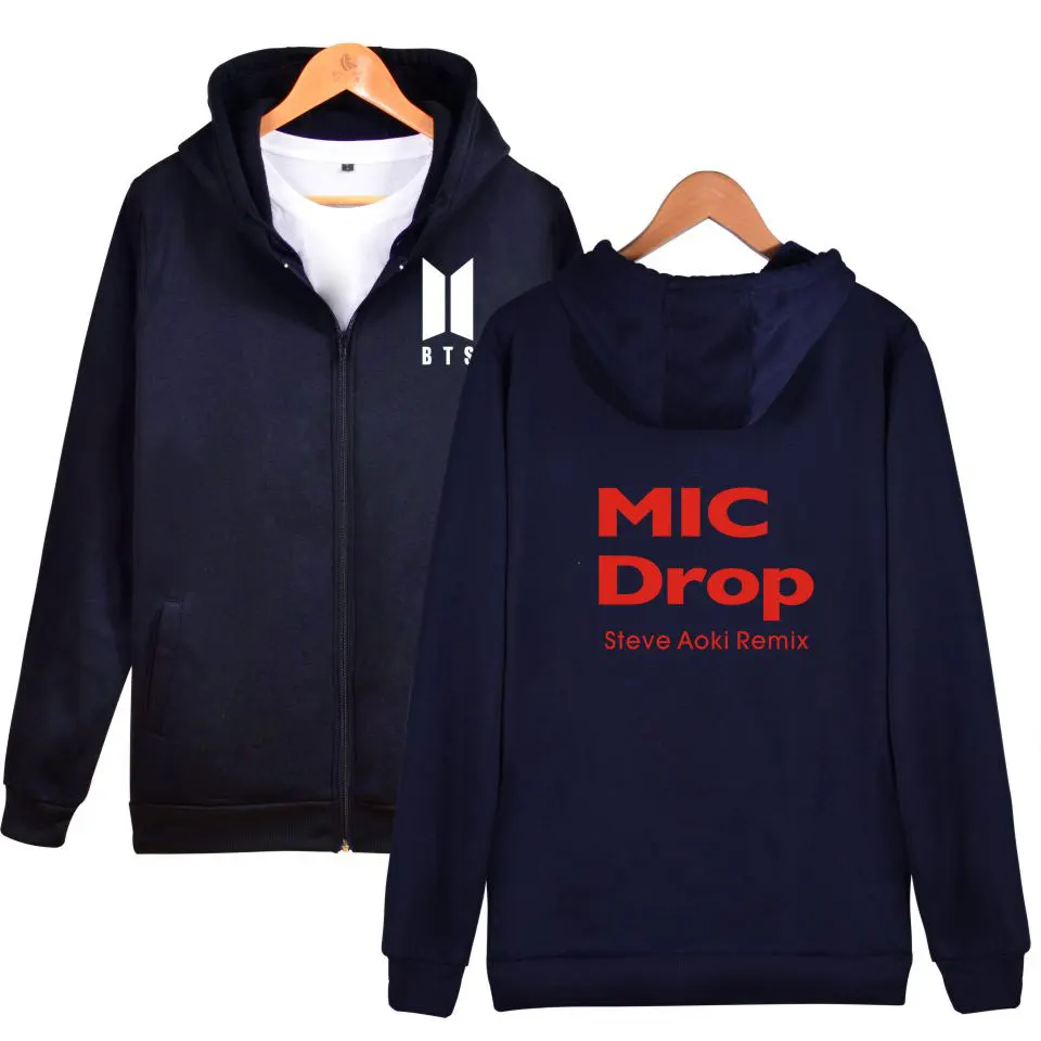 

kpop MIC Drop printed fashion unisex zip up Hoodie Sweatshirts casual long sleeve zipper men women hoodies jacket coat tops