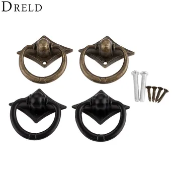 DRELD 2pcs Antique Bronze Furniture Handles 42x42mm Vintage Cabinet Knobs and Handles Kitchen Drawer Cupboard Ring Pull Handles