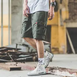 2019 сезон: весна–лето несколькими карманами Drawstring шорты для Для мужчин Urban мальчиков японской уличной хип-хоп Короткие штаны плюс Размеры