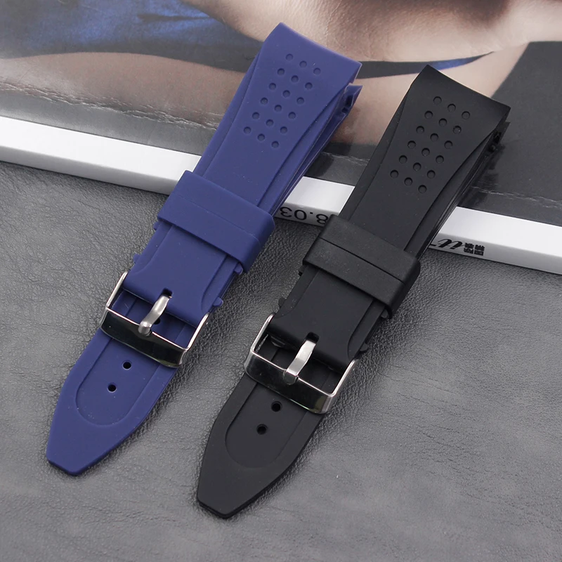 Silicone strap men's 24mm ladies sports and leisure waterproof natural rubber curved strap accessories pin buckle