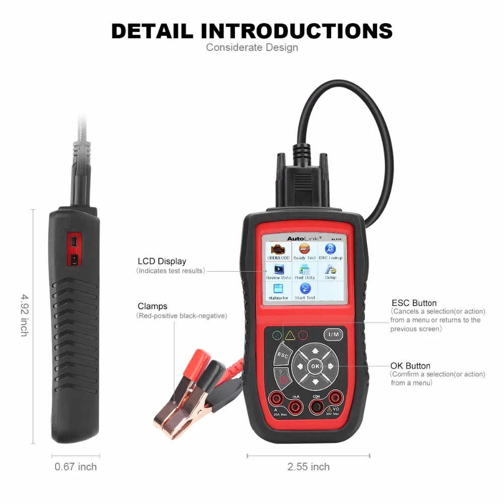 Autel AutoLink AL539B полный OBD2 считыватель кодов Avometer тестер батареи 3 в 1 для