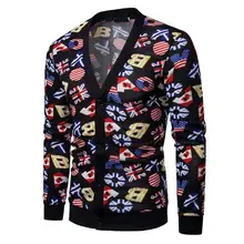 Для мужчин свитер кардиган Флаг США модный принт Для мужчин s свитер пальто-кардиган