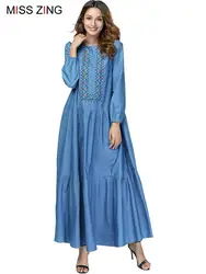 Zing Весна Деним женское платье с длинным рукавом юбка мусульманских абаи кимоно длинные халаты Рамадан Ближний Восток Исламская