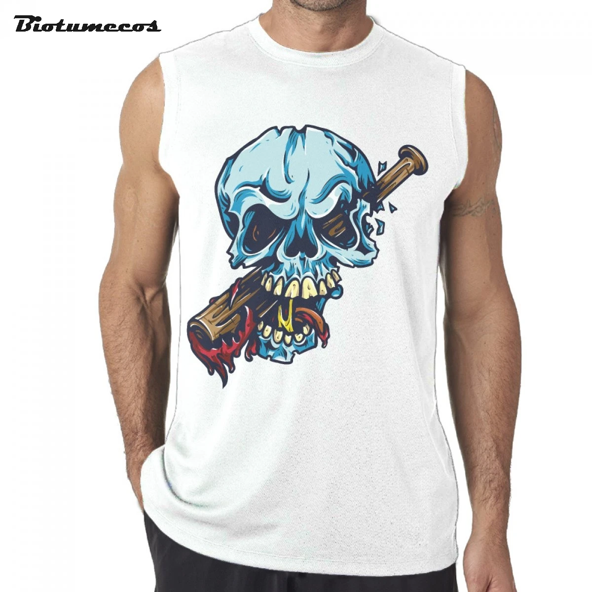 skull Bite with the blood Tank Top Men Cotton Brand Sleeveless ...