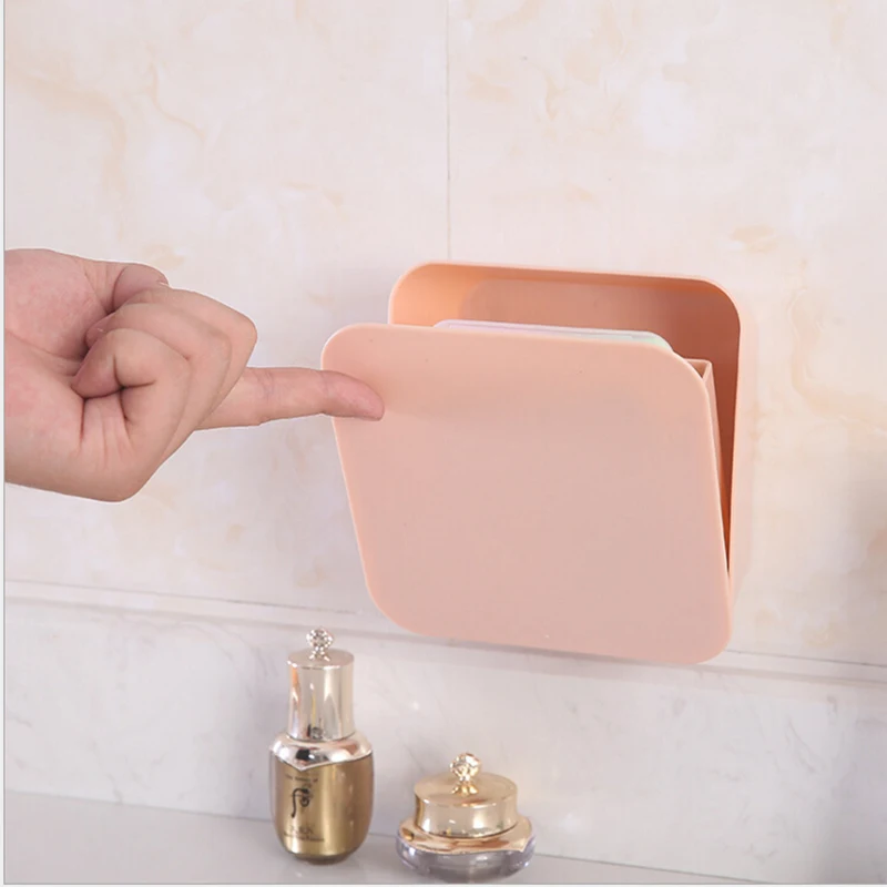 

Kitchen Bathroom Waterproof Storage Boxes Wall Mount Holder Bins Candy Color Make Up Cosmetic Organizer Home Groceries Container