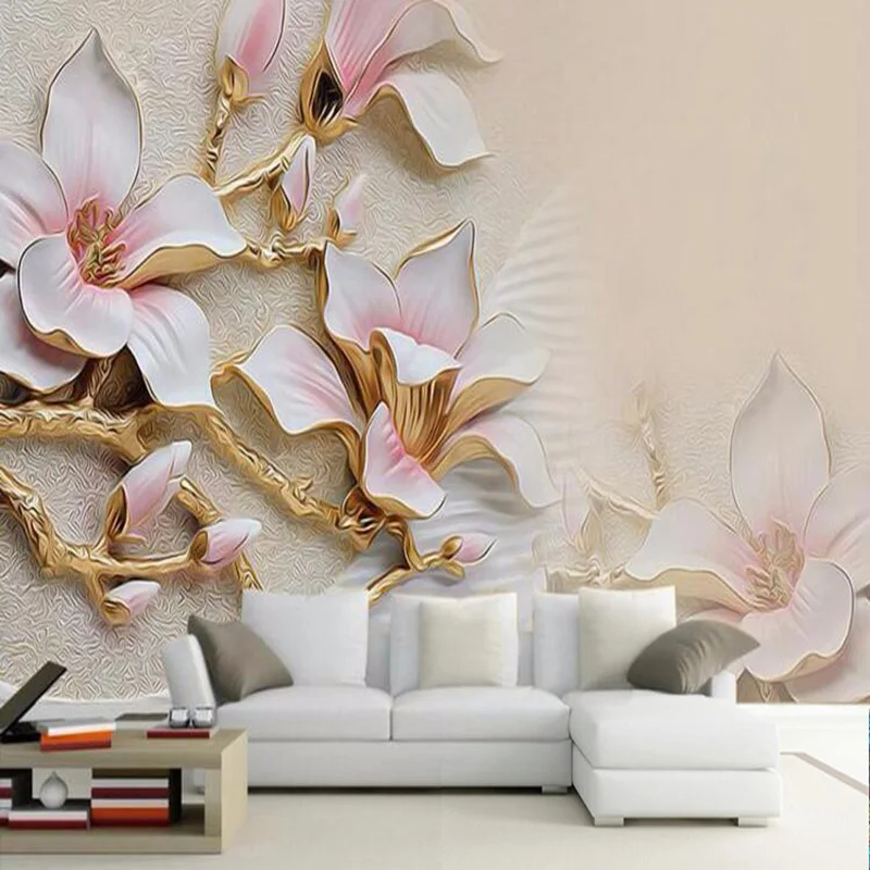 Фото обои 3D тисненые цветы магнолии Фреска Модный дизайн интерьера домашний декор обои рулон Papel де Parede цветочный
