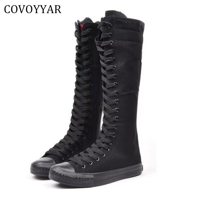 Женские парусиновые сапоги до колена covoyar на платформе со шнуровкой для танцев