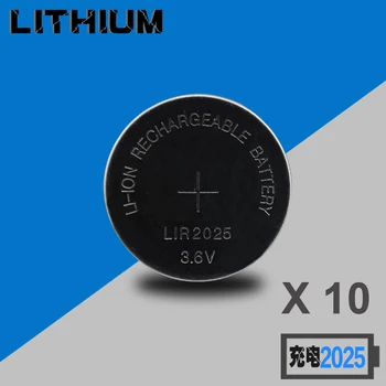 

10PCS 3.6V LIR2025 lir 2025 lithium ion rechargeable battery 25mah Li-ion button coin cell replace for CR2025 CR 2025