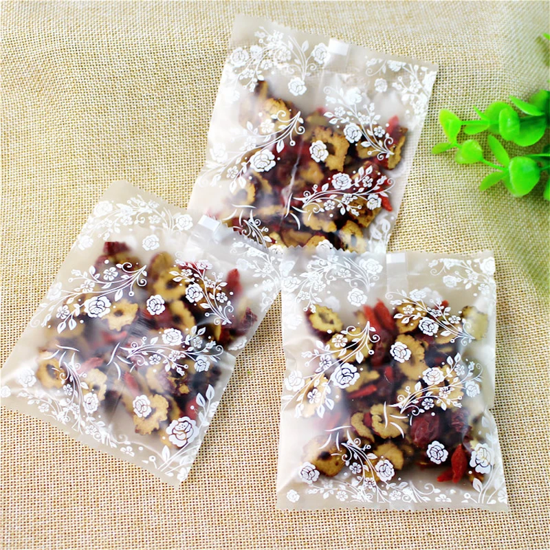 300pcs Floral Frost Clear Open Top Heat Seal Bag Cookie Tea Candy