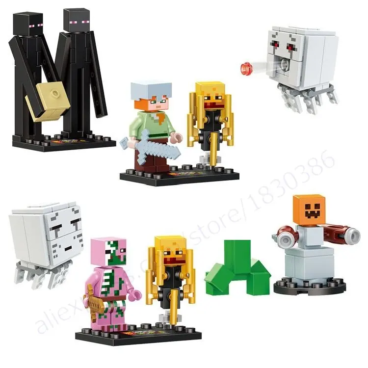 6pcs/set Action Figure Minecraft Toy With Weapon Hanger Creeper