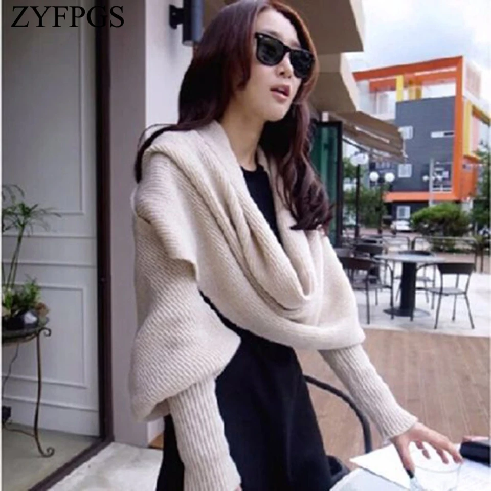 

ZYFPGS 2019 Autumn Top Sweater For Women Raglan sleeves Useful High Quality Wool Solid Color Female Scarf sweater Fashion Z1021