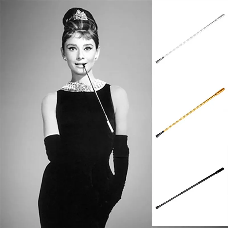 

1Pc Lady Extendable Long Slim Cigarette Holder Gold/Silver/Black Cosplay Props