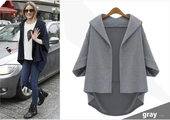 

XL-XXXXXL Plus Size Three Quarter Womens Jackets And Coats Autumn 2017 Fashion Big Size Batwing Sleeve Loose Woolen Coat BF449