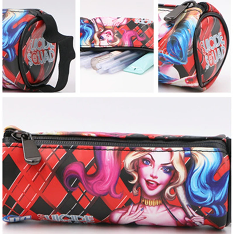 

1pc Suicide Squad Pencilcase Harley Quinn Pencil Case Cylinder Style PU Pen Bag For Girl Gift Stationery School Supplies 7 inch