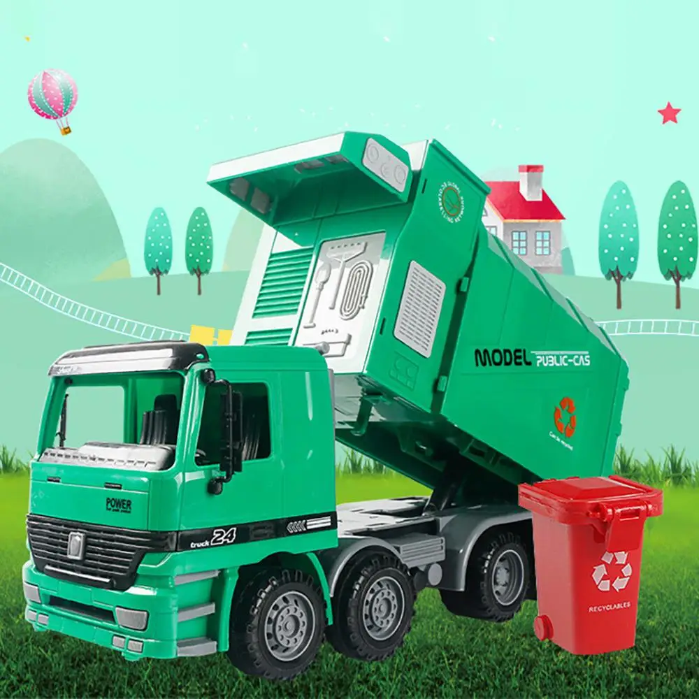 

Mini toy car Friction Powered Garbage Truck Toy Car with Garbage Cans Vehicle Educational Clean Trash Car Kids Toys Gifts