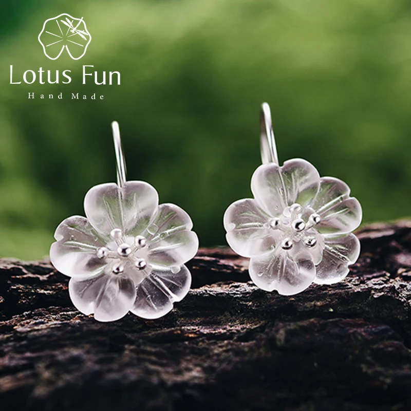 Lotus Fun, 925 пробы, серебряные серьги, ручной работы, натуральный дизайн, хорошее ювелирное изделие, цветок в дождь, модные Висячие серьги для женщин