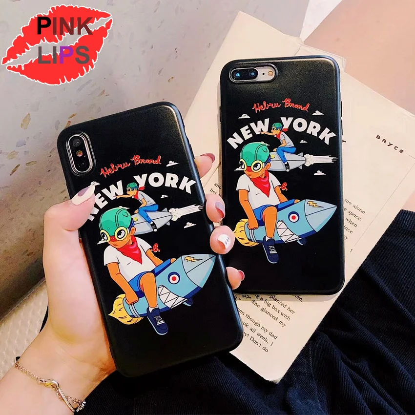 

PINK LIPS Street trend Flying boy Cases For iphone 6 6s 7 8 plus Fashion brand IMD phone Case For iphone X XR XSMAX back cover