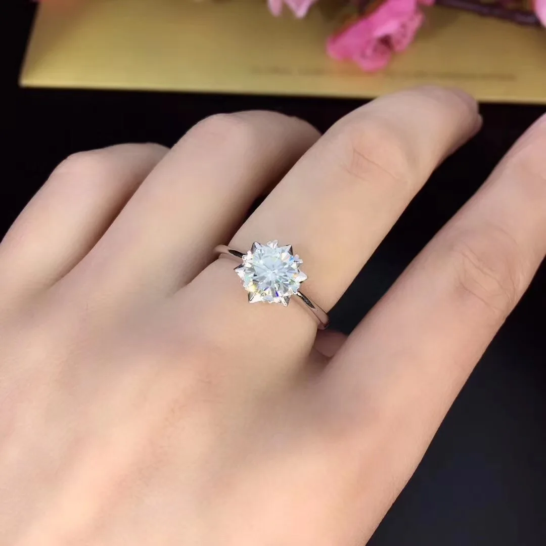 Круглое серебряное кольцо Moissanite 1ct D VVS роскошное свадебное кольцо Moissanite для женщин