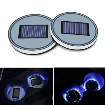 

2pcs Universal Solar Water Cup Holder Bottom Pad Mat LED Light Cover Trim Atmosphere Lamp Fit For All Car Mazda Atenza BMW Audi