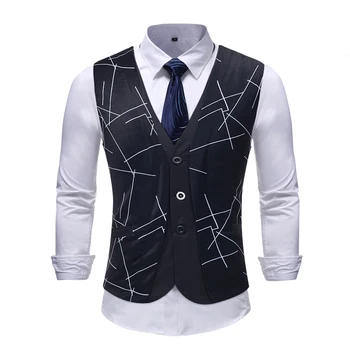 

Fake Two Piece Suit Vest Men 2018 Fashion Black Sleeveless Waistcoat Men Wedding Party Business Dress Vests for Men Gilet Homme