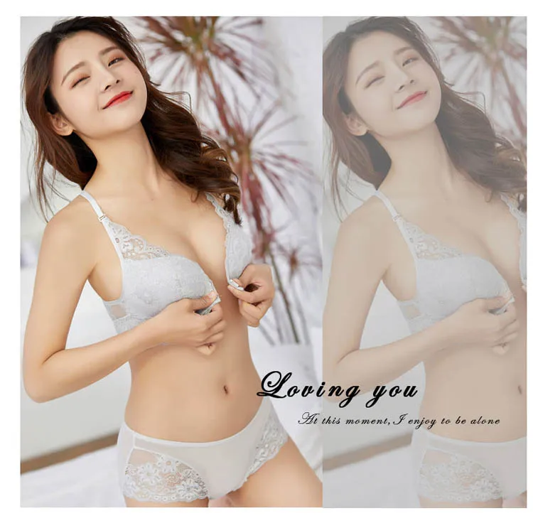 CINOON New Sexy Push Up Front Closure Lingerie Set Beautiful back Underwear Lace Brassiere Women Bralette Bra And Panties Set (11)