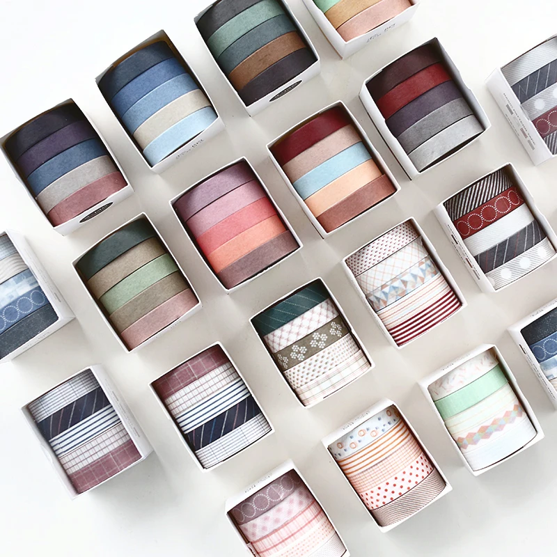 

5 pcs/pack Striped/Grid/Flowers Basic Solid Color paper Washi Tape Adhesive Tape DIY Scrapbooking Sticker Label Masking Tape