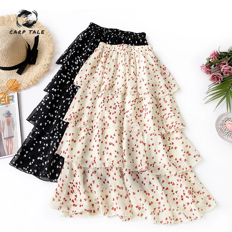

2019 summer new small fresh multi-layer chiffon skirt was thin in the long section of the beach floral half-length cake skirt