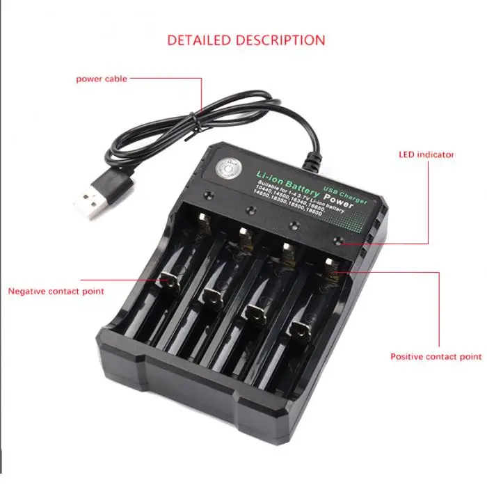 HOT 1 Pcs Battery Charger 4 Slot Rechargeable LED Light Independent USB Charging Stand BUS66