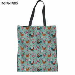 INSTANTARTS Повседневное Для женщин белье сумка милые животные курица с цветочным принтом для девочек-подростков сумки на плечо дамы Shopping Сумки