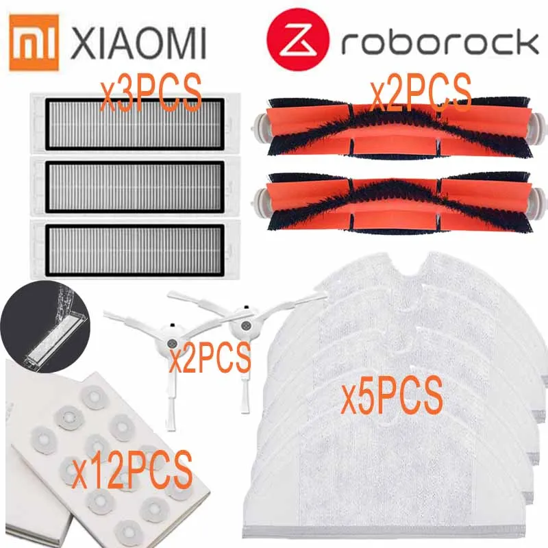Тряпки для мокрой уборки фильтр боковая щетка рулон щетка подходит для Xiaomi Roborock Robot S50 S51 Запчасти для пылесоса наборы - Цвет: 24pcs