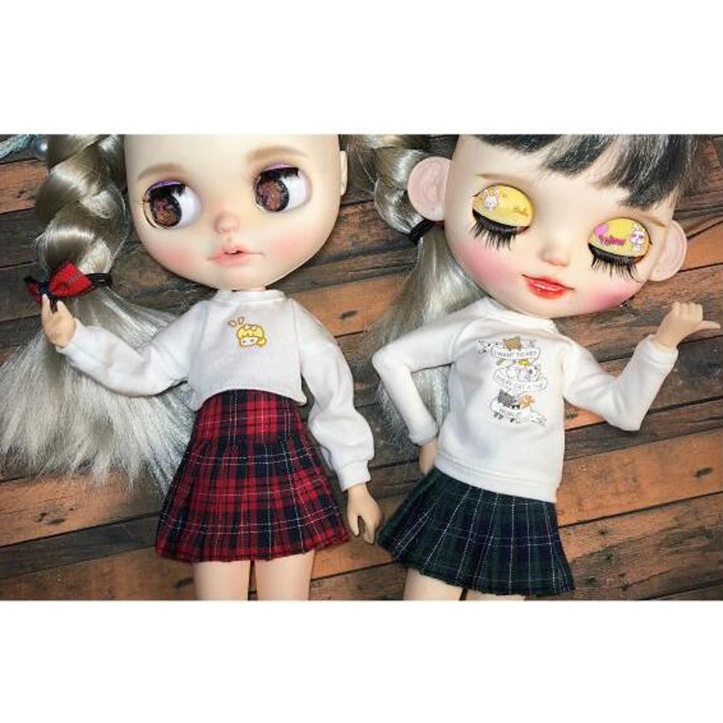 Classic Pleated Skirt Dress for 12inch Blythe Doll Party Casual Outfit red/green/black/pink
