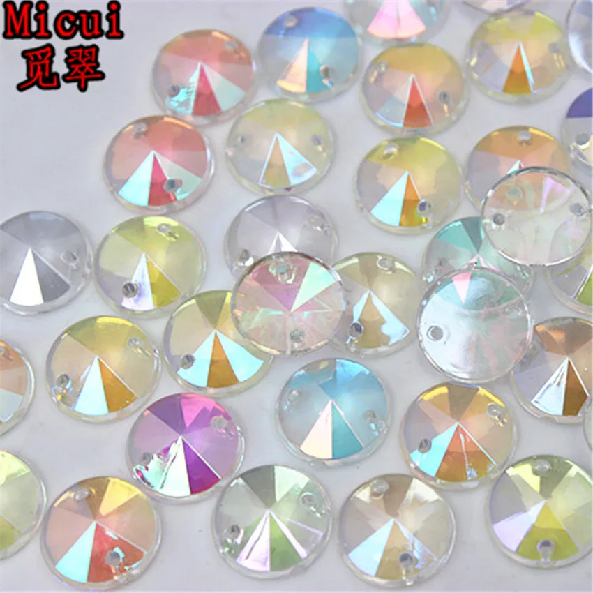 

Micui 200pcs 10mm Acrylic Rhinestones AB Transparent Round Flatback Sewing Crystal 2 Holes For Wedding Dress Garment ZZ85B