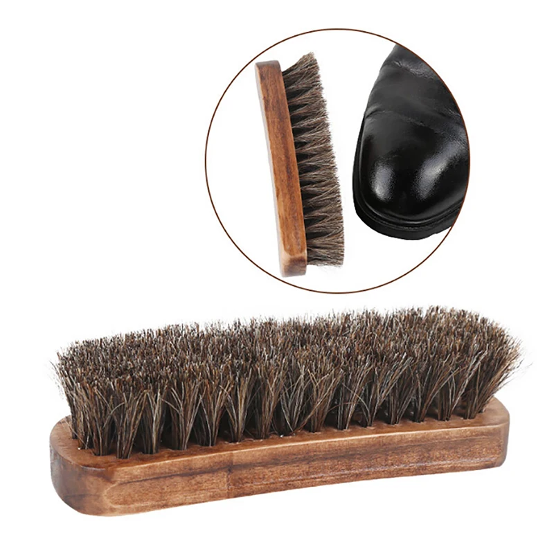 1pcs Wooden Handle Horsehair Shoe Brush Polish Natural Leather Horse Hair Soft Polishing Tool