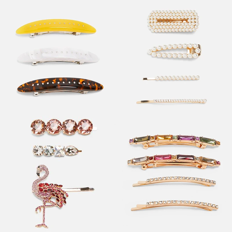 

Ztech 2019 New Luxury Crystal Hair Pins Sets For Women Flamingo Pineapple Hair Jewelry Bohemian Colorful Hair Clips Barrette